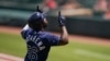 Randy Arozarena, del Tampa Bay Rays, celebra su jonrón en juego contra los Orioles de Baltimore, el 20 de mayo de 2021. (AP/Julio Cortez/Archivo)