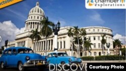 Anuncio de la Cámara de Comercio de Glen Ellyn, en Illinois, promoviendo el viaje a Cuba.