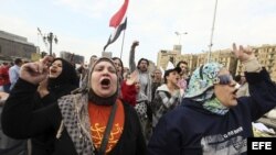 Manifestantes egipcios participan en una protesta organizada por la oposición en contra de las últimas decisiones del presidente egipcio, Mohamed Mursi, en la plaza Tahrir de El Cairo, Egipto. 