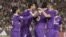 Los jugadores del Real Madrid celebran el primer gol del equipo madridista.