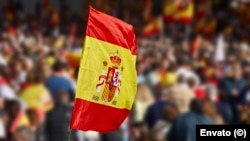 Una bandera de España ondea en una manifestación.
