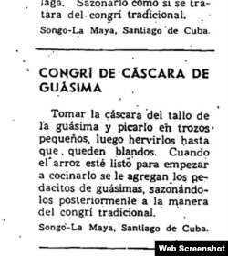 Receta del manual "Con nuestros propios esfuerzos" publicado durante el período especial en Cuba.