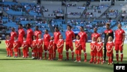 Los jugadores de la selección nacional de fútbol de Cuba.