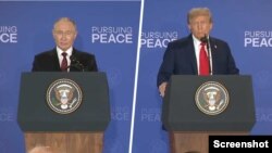 Putin y Trump en la conferencia de prensa que puso fin a la Cumbre de Alaska 2025.