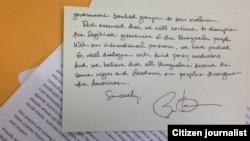 La carta manuscrita de Obama que publica el representante Joe García en su Twitter.