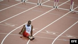 Dayron Robles, en Londres-2012, donde una lesión lo obligó a abandonar la final de los 110 m con vallas.